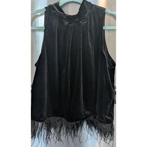 Julia Jordan 12 Black Velvet Top Mock Neck Bow Feather Trim Witchy Fairy Goth